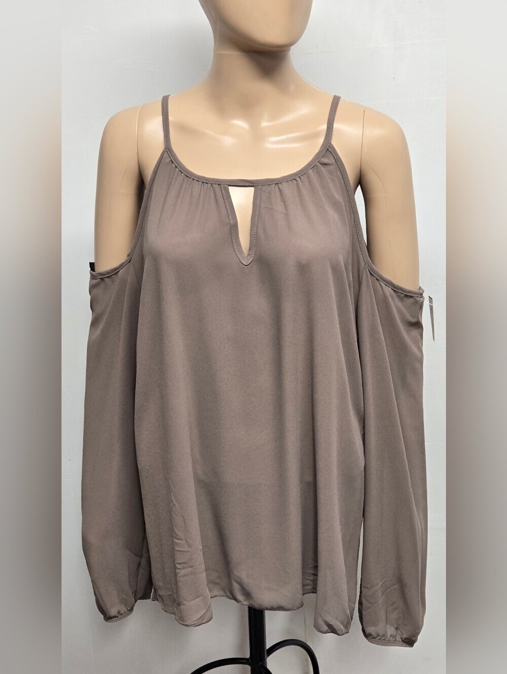 Tovia 3XL Off The Shoulder Long Sleeve Top Keyhole Sheer Mocha Y2k New